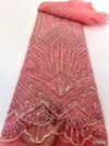 Pink African Beaded Lace Fabric