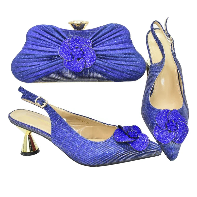 Fashionable Gold Ladies Shoes & Bags Set